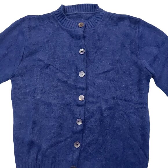 Vintage 1940s-1950s Navy Blue Long Sleeve Cardigan Knit Sweater w/ Blue Buttons - Picture 4 of 7